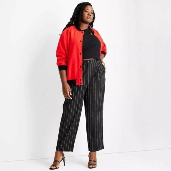 NWT Future Collective Black Pinstripe Pleated Trousers - Picture 12 of 12